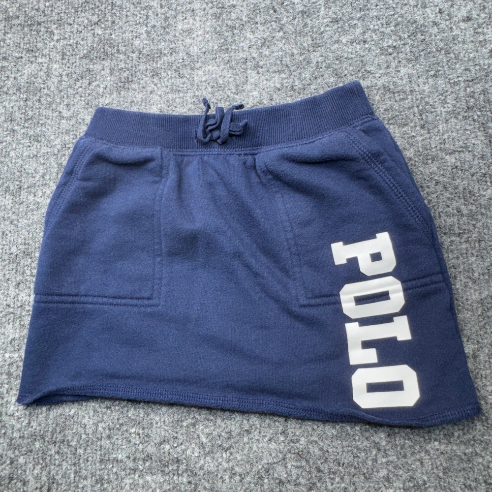 Polo Ralph Lauren Skirt Girls 5 Blue Fleece Sweat Short Drawstring Big Spellout